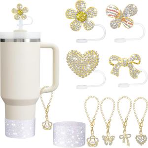 Mity rain 9Pcs Straw Covers Bling Set for Stanley Cup 30oz 40oz, All Accessories Compatible with Stanley Water Bottle, 10MM Silicone Straw Topper and Cup Handle Charms, Silicone Boot