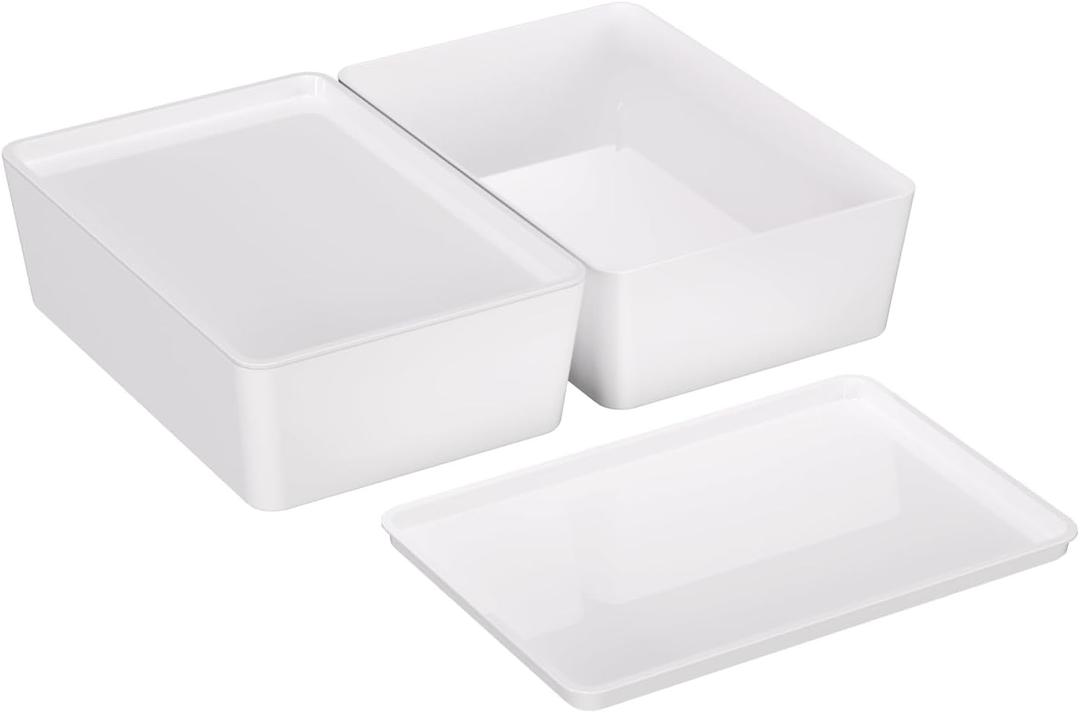 CHANCETSUI Pantry Storage Containers for Snacks: 2 Pack Coffee White Plastic Organizer Bins, 7x10 Inch Stackable Kitchen Cabinet Organizers