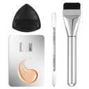 4Pcs Makeup Foundation Mixing Palette Set, Including Spatula Makeup Brush, Palette Tray, Powder Puff Make Up Accessories for Women Girl Make Up Cosmetic Spatula Tool