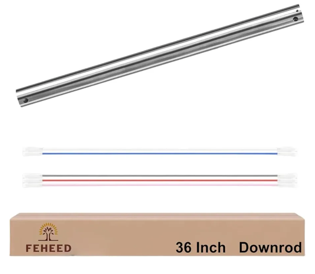 36 Inch Ceiling Fan Downrod, 1" Diameter Nickle Ceiling Fan Extension Rod (No Threads) with 5 x 18-AWG Wires, Universal Down Rods for Ceiling Fans, Easy Installation