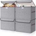 Large 22 Quart Linen Fabric Foldable Storage Bin Cube Organizer Basket with Flip-Top Lid & Handles, Clothes Blanket Box for Home, Office, Closet, Gray, 4 Pack 14.6 x 9.5 x 9.5