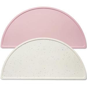 Silicone Placemats for Babies, Toddlers & Kids, BPA-Free Non-Slip Baby Table Mat Food Mats, 2 Pack (Blush Pink/Confetti White)