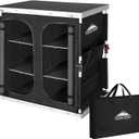 EAGLE PEAK Double Outdoor Folding Camping Table with Large 3-Tier Storage Organizer and Side Pockets, Easy Set Up Portable Aluminum Camping Kitchen, Black (19.7 x 33.1 x 31.5 IN)