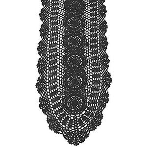 KEPSWET Cotton Handmade Crochet Lace Oval Table Runner Black 12x36 Inch
