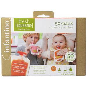 Infantino Disposable Squeeze Pouches - Pack of 50 Disposable Pouches for Portable Homemade semi-Solid Food for Babies and Toddlers, BPA and PVC Free, Freezer Safe