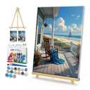 HeeBenor Framed Paint by Numbers Kit for Adults, Landscape Paint by Number with Easel, DIY Beach Oil Painting by Number, Adult Paint by Number Kits Framed Canvas for Home Wall Decor 8x12 Inch