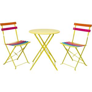 Alpine Corporation Indoor/Outdoor 3-Piece Bistro Set Folding Table and Chairs Patio Seating, Rainbow