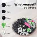 99-Piece Silicone Bead Set - 60 Black Beads in 3 Shapes, Alphabet & 5 Extra Vowels, 8 Cactus Beads in 4 Colors - Ideal for DIY Projects