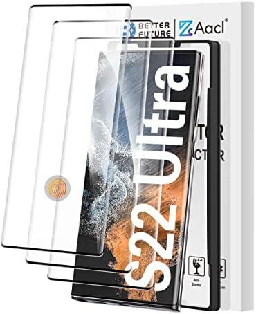AACL [Fingerprint Compatible][3-Pack] 3D Curved Tempered Glass for Samsung Galaxy S22 Ultra 5G Screen Protector, [Easy Installation with Alignment][Anti-Scratch][Case Friendly]
