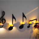 4P Black Music Note Candle Sconces Set Wall Mounted Candle Holders with Foldable Trays for Tea Lights,Decorative Wall Art for Music Room, Ideal Gift for Musical Lovers