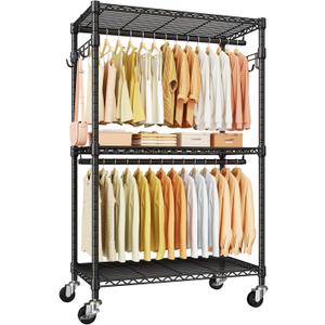 P1 Rolling Clothes Rack, Portable Wardrobe Closet with Wheels, Heavy-Duty Closet Clothing Rack for Hanging Clothes, 35.5" W x 15.7" D x 80.5" H, Hold 500lbs, Black