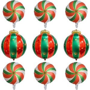 9PCS Christmas Balloon Decorations Set, Round Candy Lollipop Foil Balloon, Hanging Balls Balloons for Xmas Party, Holiday Home & Event Decoration