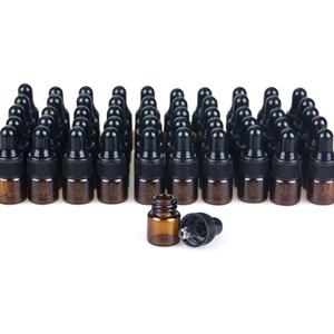 Sample Dropper Bottles, Mini Dropper Bottles with 2 Pcs Plastic Droppers for Traveling Essential Oils DIY Cosmetic Liquid Sample Perfume (Amber, 1ML)