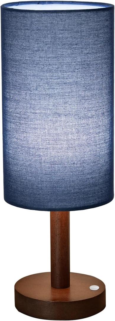 LALISU Small Table Lamp Nightstand Lamp Linen Lampshade Bedroom Wood Base Small Bedside Lamp for Night Stands, Desk Lamps for Reading Living Room, Office (LED Bulb Included) (Blue)