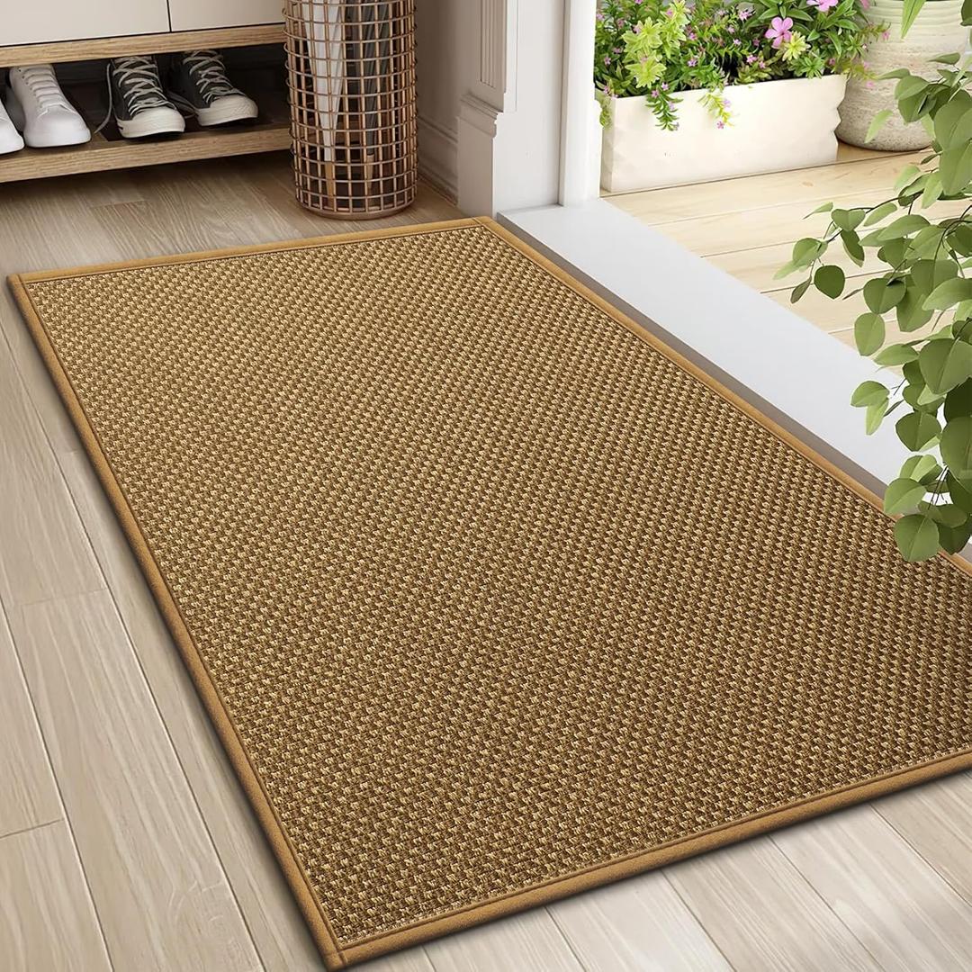 LEKEEPGO Door Mat 24"x36", Non Slip Door Mat Indoor Entrance, Rubber Backing Front Indoor Door mats Washable Absorbent Doormat Low-Profile Entryway Entry Resist Dirt Inside Door Mats, Light Brown