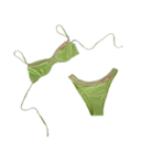Cute Green Dot Print Bikini Set Women Sexy Halter Push Up Underwire Thong Swimwear Summer Bathing Suit, Medium