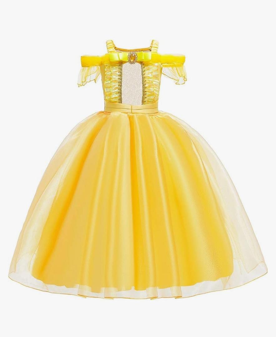 Berlune Princess Costumes for Girls Princess Dress up Accessories for Kids Cosplay Dress Halloween Party Birthday Outfit(45Y,Yellow)