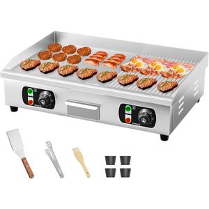 29" Commercial Electric Countertop Griddle,110V 3000W Flat Top Grill Hot Plate BBQ,Adjustable Thermostatic Control 122F-572F,Stainless Steel Restaurant Grill for Kitchen(NO PLUG)