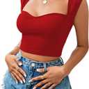 LYANER Women's Square Neck Ribbed Knit Sleeveless Slim Fit Solid Crop Top Shirt (M)