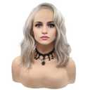 Wiginway Short Silver Grey Curly Synthetic Lace Front Wigs Bob Hair Wigs Side Parting Heat Resistant Women Wigs Platinum Gray Wigs 14 inches