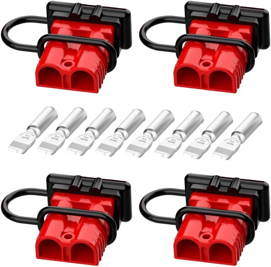 Malictele Anderson Connector, 175AMP 2-4 Gauge Battery Quick Connect 12V-36V Anderson Plug Battery Cable Quick Connect Disconnect Plug Winch Wiring Kit for Cable RV Truck Winch (4 Pack) Red
