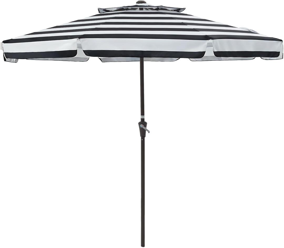 JEAREY 9' 2-Tiers Patio Umbrellas Outdoor Market Table Umbrella w/Push Button Tilt/Crank, 8 Sturdy Ribs, UV Protection Waterproof Sunproof(Black Stripe)
