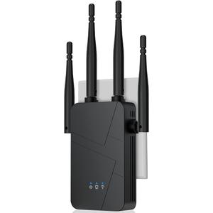 WiFi Range Extender, Dual Band 2.4G and 5G Wireless Repeater, 300Mbps Signal Booster with 4 Antennas, White, Indoor Portable, Black