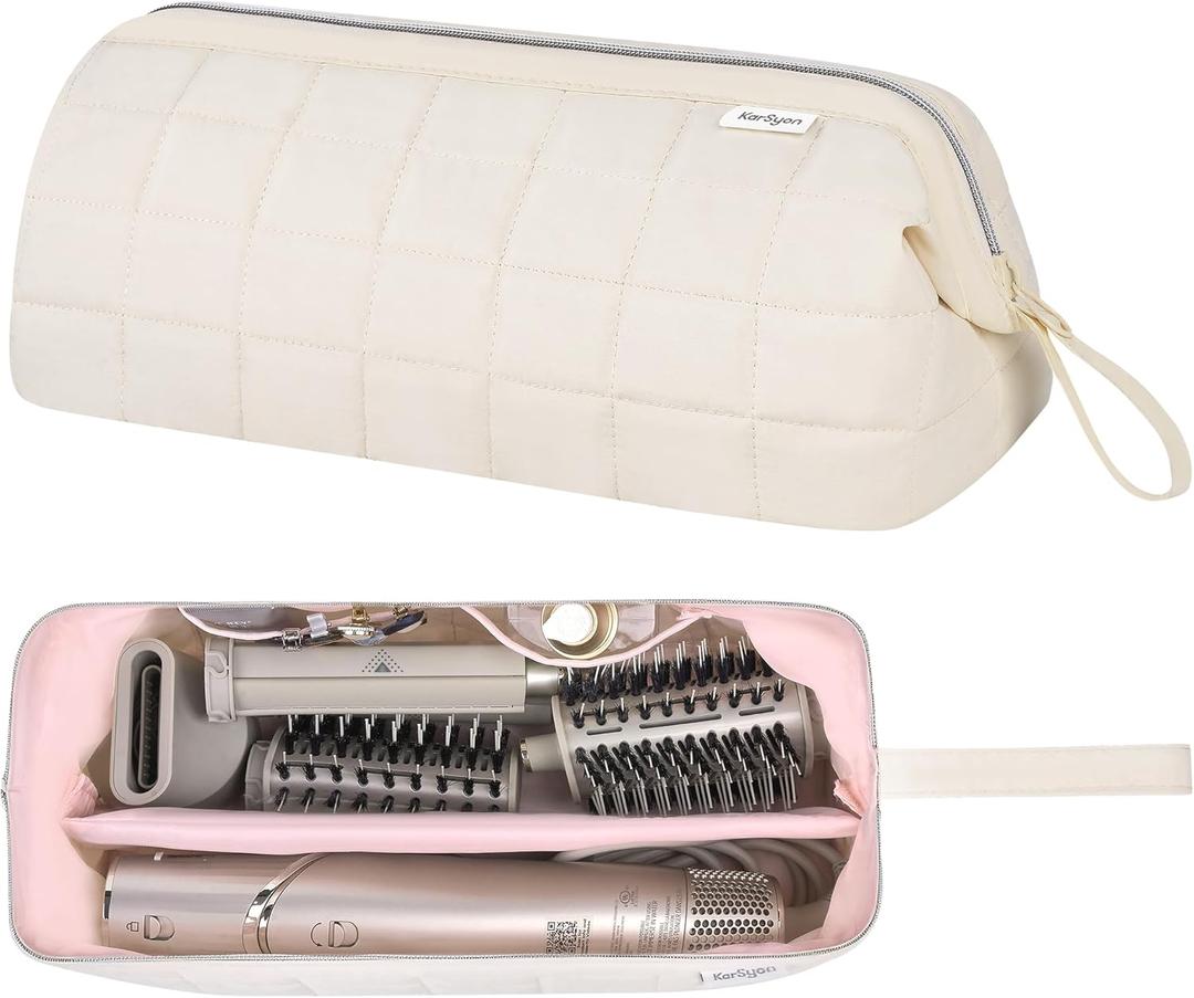 Hair Tools Travel Bag Organizer for Dyson Airwrap Case Holder Shark Hair Dryer Flex Style Airstraight Brush Revlon Attachments Carrying Case Flat Curling Iron Bags (Beige)