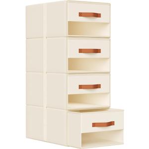 DIMJ Closet Organizers and Storage - Pull-out Fabric Bins with Drawers for Closet Foldable Clothes Organizers with Clear Window, Stackable Storage Drawers for Bedroom,Living Room,Shelf,4-Pack, Beige