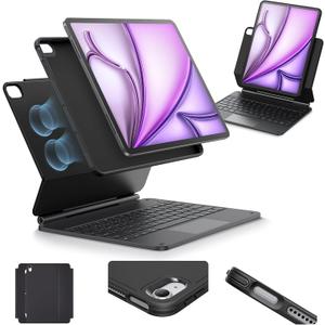 ESR for iPad Air 13 Inch Case Keyboard M4/M3/M2 (2026/2025/2024), Easy-Set Magnetic Stand, Portrait/Raised Modes, with Removable Protective Case, Black