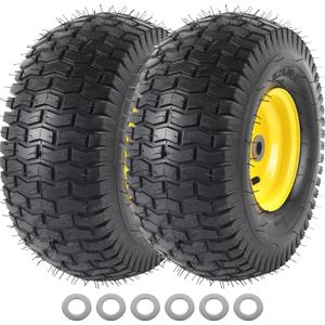 AR-PRO (2 Pack) 15 x 6.00-6" Tubeless Tire and Wheel Assembly, Replacement Riding Lawn Mower Front Tires, Compatible with John Deere Riding Mowers and Lawn Tractor, 3" Centered Hub and 3/4" Bushings (Yellow)