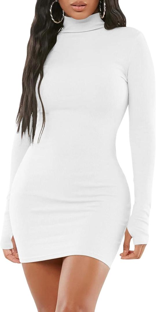 Mizoci Women's Sexy Bodycon Mini Club Dresses Basic Long Sleeve Turtleneck Dress Size S
