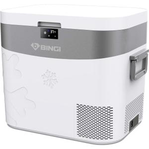 B BINGI Car Refrigerator 23 Quart Portable 12 Volt Fridge Freezer | No Ice Needed, Low Noise ≤39, 0°F~50°F, Compact Size, 12V/24V DC, 100 ~ 240V AC, Use as Fridge or Freezer, White