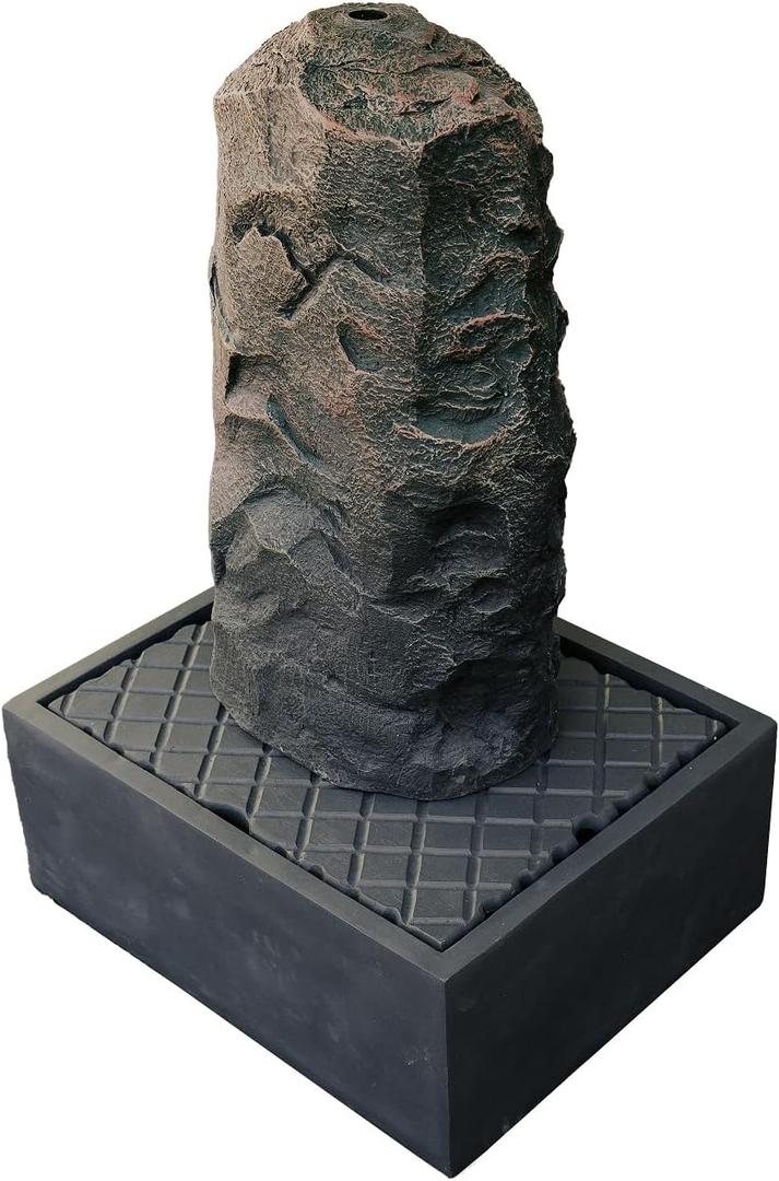 XBrand 31.75" H Gray Fiberglass Outdoor Modern Pillar Stone Textured Underground Water Fountain with Auto Shut Off Pump, Includes Underground Tank, Modern Outdoor Fountain, Lawn and Garden Dcor