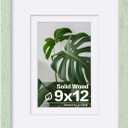 Egofine 9x12 Picture Frame Made of Solid Wood Covered by Plexiglass, Wood Frame for Pictures 5x7/6x8 with Mat or 9x12 without Mat, Tabletop and Wall Mounting Display, Rustic Green