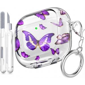 AirPods 4 Case, Clear AirPod 4th Generation Case Protective Soft Cute AirPod 4 Cover for Women Girly with Keychain for AirPods 4 Gen Cover 2024, Purple Butterfly