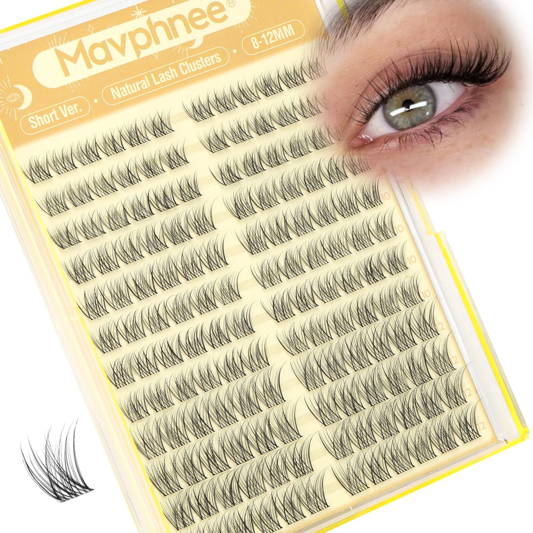 Short Lash Clusters Natural Cluster Eyelash Extensions 8-10-12MM Clear Band Cluster Lashes Extensions Wispy Individual Lashes CC-Curly Eyelash Clusters Pestañas Postizas Naturales 144Pcs DIY Lashes