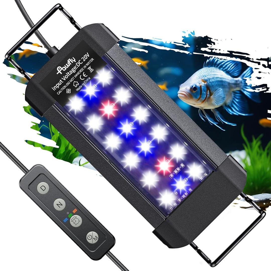 Pawfly 6 W Extendable Aquarium LED Light for 6 to10 Inch Fish Tank with Full Spectrum Brilliant White Blue Red Lights with Daytime & Night Modes and Adjustable Brightness (Basic with Timer)