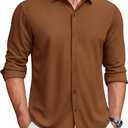 COOFANDY Mens Casual Button Down Shirt Long Sleeve Wrinkle Free Shirts Stretch Dress Shirt Size XL Brown