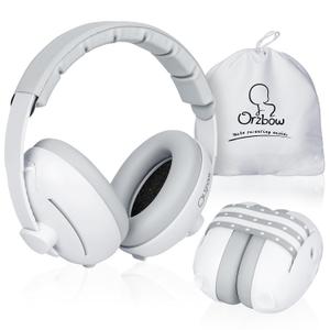 2-in-1 Baby Ear Muffs Noise Protection, Noise Cancelling Headphones for Babies up to 48 Months, Adjustable Infant Ear Protection with Non-Slip Band for Airplane Travel Sleep, White