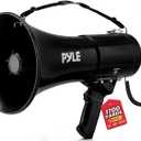 PYLE 50W Megaphone Speaker PA Bullhorn - Built-in Siren, Adjustable Volume Control, 35mm Aux Input, 1554 Meters Range, Perfect for Sports Events, Emergency Drills, and Outdoor Activities, Black