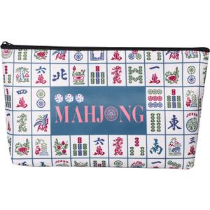 TIASUSAN American Mahjong Empty Bag - White Printed Mahjong Tile Bag (13x7 Inches,Only Case)