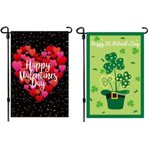4 x Valentine Day Garden Flag St Patricks Day Garden Flag New Years Flag,Valentine Flag St Patrick Flag New Years Garden Flag 12x18 Burlap Valentine House Flag