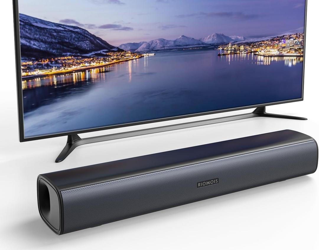 RIOWOIS Sound Bar for Smart TV, Soundbar for TV with Bass Reflector and Easy Set up, Home Audio Surround Sound System for TV PC Projector, Wall Mountable (17-inch)