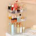 Aveniee Bathroom Counter Organizer, 3 Tier Perfume Skin Care Countertop Storage Shelf, Vanity Makeup Tray for Cosmetic Skincare Lotion, Clear (Pearl White)