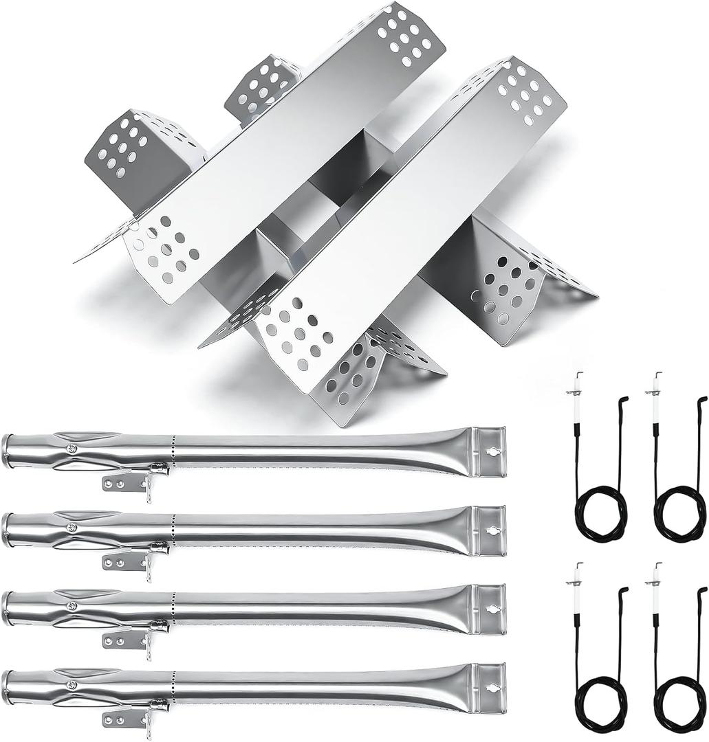 Hisencn Grill Replacement for Home Depot Nexgrill 720-0830H, 720-0830D, 720-0783E, 720-0888, BHG 720-0783H Gas Grill Pipe Burner and Stainless Steel Heat Plates Tent Shield Replacement Kit