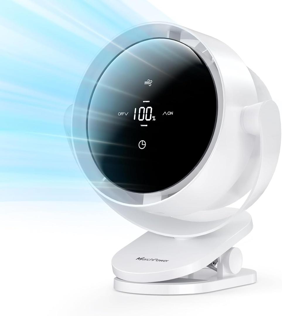 Marchpower 100-Speed Portable Clip on Fan, 720 Desk/Table Fan Battery Operated Personal Fan Quiet Strong Airflow for Baby Stroller, Outdoor Camping, Tent, Bedroom, kitchen, Office, Dorm