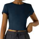 Workout Tops for Women Athletic Tops Short Sleeve Shirts-Cropped Slim Fit Gym Running Yoga T Shirts (Blue, S)