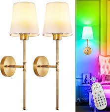 Depuley Battery Operated Wall Sconce: Set of 2 Wireless Wall Lights with 10000mAh Dimmable Bulbs and Remote for Bedroom  Rechargeable 15 Colors Gold Wall Lamp for Living Room Hallway