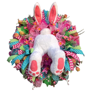 Easter Wreaths for Front Door, Easter Bunny Door Wreaths Easte Bunny Butt Wreath Decorations Cute Rabbit Garland Spring Decoration Farmhouse (Pink Series)